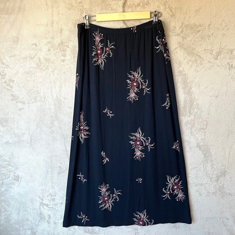 Liz Claiborne Vintage Maxi Skirt L Navy Floral Cottagecore Romantic 90s Y2K